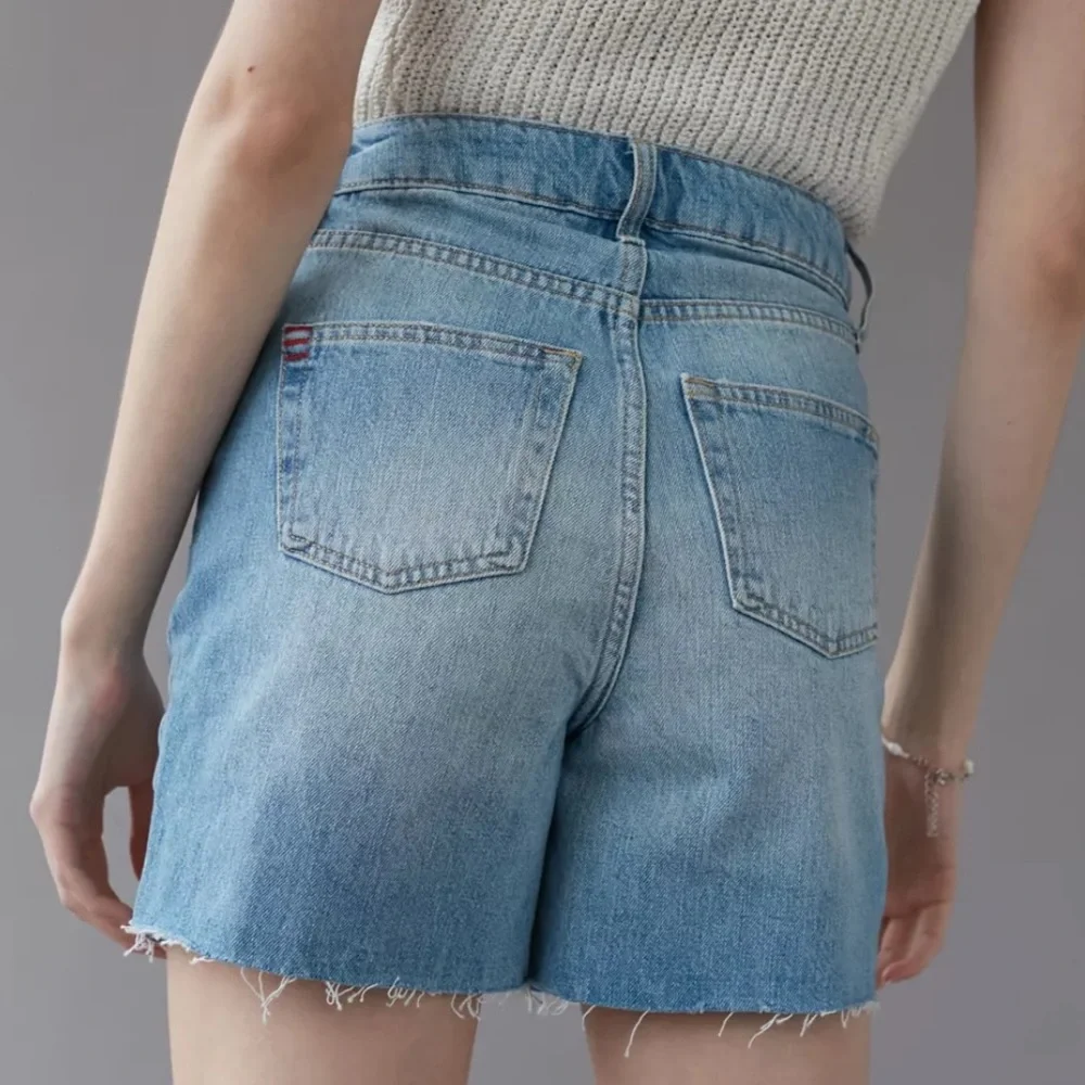 BDG 90s Denim High Rise Long Inseam Cutoff Dad Jean Shorts Light Medium Wash